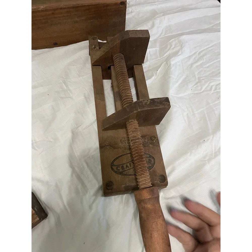Vintage Wood Clamp, Sears Craftsman Lot Of 2 With Wooden‎ Tool Carrier